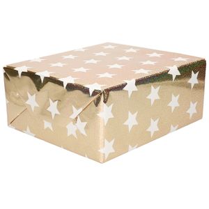 1x stuks rollen inpakpapier/cadeaupapier goud holografisch met sterren 150 x 70 cm
