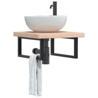 Badkamer wandschap staal en massief eikenhout