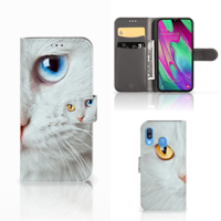 Samsung Galaxy A40 | Telefoonhoesje | Met pasjeshouder | Witte Kat