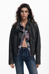 Oversized bikerjack met leerlook - BLACK - L