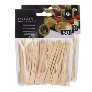 Excellent houseware Cocktail/tapas prikkers - 100x stuks - 9 cm - bamboe