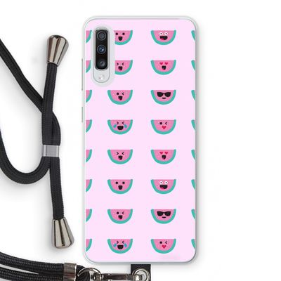 Smiley watermeloenprint: Samsung Galaxy A70 Transparant Hoesje met koord