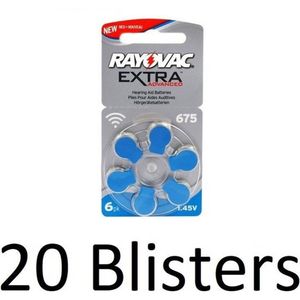 120 Stuks (20 Blister a 6St) Rayovac 675 Extra Advanced Gehoorapparaat batterijen - Blauw