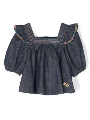 ZIMMERMANN Kids blouse en jean Aligh à volants - Bleu
