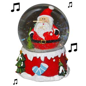 Sneeuwbol/snowglobe kerstman met muziek 10 cm