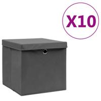 VidaXL Opbergboxen met deksel 10 st 28x28x28 cm grijs - thumbnail
