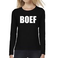 Dames fun text t-shirt long sleeve BOEF zwart 2XL  -
