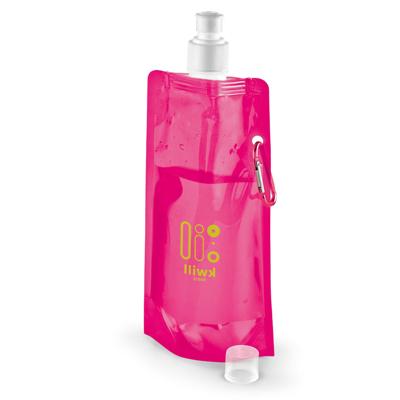Opvouwbare Waterfles - roze - kunststof - 460 ml - schroefdop - karabijnhaak - waterzak