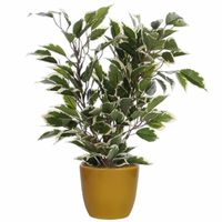 Groen/witte ficus kunstplant 40 cm met plantenpot okergeel D13.5 en H12.5 cm