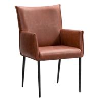 Leen Bakker - Eetkamerstoel Teun - Cognac - Kunstleder - Bruin - 58.5x64x91.5 Cm