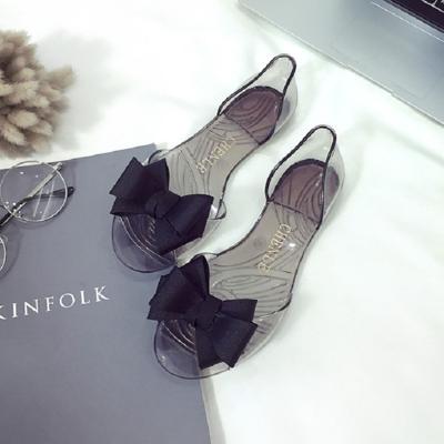 Strand Bow kunststof transparante platte schoenen Jelly Fish mond schoenen grootte: 39 (zwart)