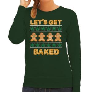 Foute Kersttrui/sweater voor dames - lets get baked - wiet - groen - humor