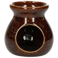 Geurbrander voor amberblokjes/geurolie Vesuvius - keramiek - bruin - D10 x H10 cm