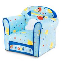 Fluwelen Kinderfauteuil met Schattig Motief Houten Kinderbank met Rugleuning Antislip Glijders Belastbaar tot 50kg voor Kinderen van 0-5 Jaar