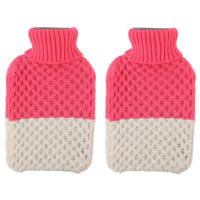 Warmwater Kruik - 2x - 2 liter - met gebreide hoes - roze/beige - bedkruik Warmwater Kruik - 2x - 2 liter - met gebreide hoes - roze/beige - bedkruik