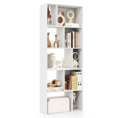 Boekenkast met 5 Niveaus Houten Opbergplank met 10 Compartimenten Staande Kamerverdeler Vrijstaande Open Houten Plankenkast Wit