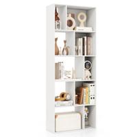 Boekenkast met 5 Niveaus Houten Opbergplank met 10 Compartimenten Staande Kamerverdeler Vrijstaande Open Houten Plankenkast Wit