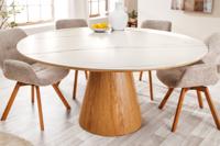 Ronde eettafel UNIQUE 120 cm wit natuurlijk eiken keramiek marmeren kolomvoet - 45143