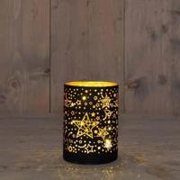 Cylinder glas met sterren 10led warm wit 9h12 cm zwart/goud - Annas collection