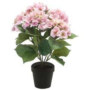 Hortensia kunstplant in kunststof pot - roze - 40 cm - Hydrangea Macrophylla   -