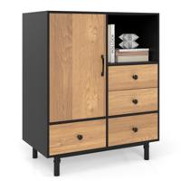 Buffet-Sideboard Middeleeuwen Moderne Opbergkast met 4 Lades & Open vak Zwart
