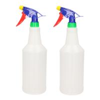 PlasticForte Waterverstuiver - 4x stuks - 1 liter - transparant - gekleurde spuitkop - spuitfles