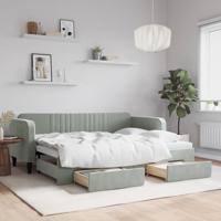 Slaapbank onderschuifbed en lades 80x200 cm fluweel lichtgrijs