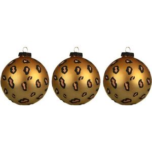 3x Luipaard print glazen kerstballen 8 cm dierenprint