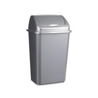 Plasticforte Afvalemmer - 30 liter - zilver - met klep deksel - 34 x 27 x 58 cm - kunststof - prulle