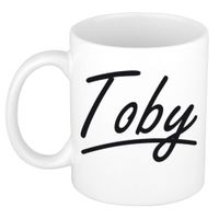 Naam cadeau mok / beker Toby met sierlijke letters 300 ml - thumbnail