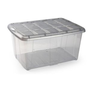 1x Opslagbakken/organizers met deksel 60 liter 63 x 46 x 32 transparant/grijs