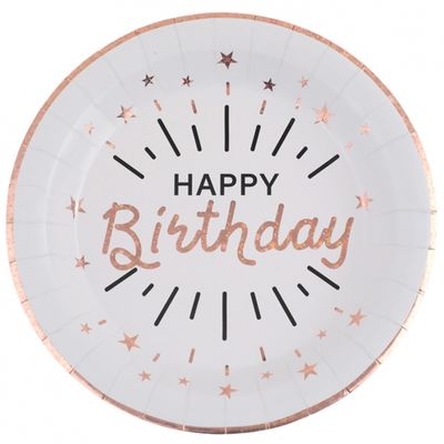 Verjaardag feest bordjes happy birthday - 10x - rose goud - karton - 22 cm - rond