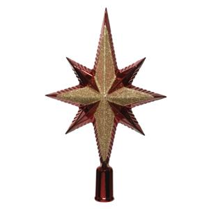 Kerstboom piek - ster vorm - donkerrood - kunststof - 25,5 cm - kerstpiek