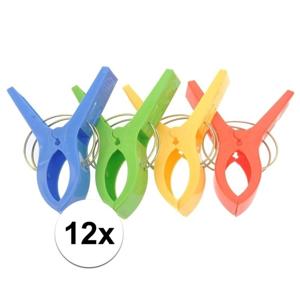 Grote knijpers - 12x stuks - gekleurd - 12 cm - plastic - XL - handdoeken knijpers