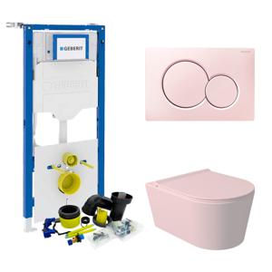 Geberit UP320 Toiletset Wandcloset Salenzi Civita Mat Roze met Sigma 01 Drukplaat