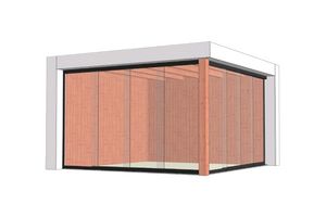 Trendhout Buitenverblijf Verona 400x400 cm - Plat dak model links - Combinatie 1- Plat dak- Onbehandeld lariks Douglas hout- Trendhout