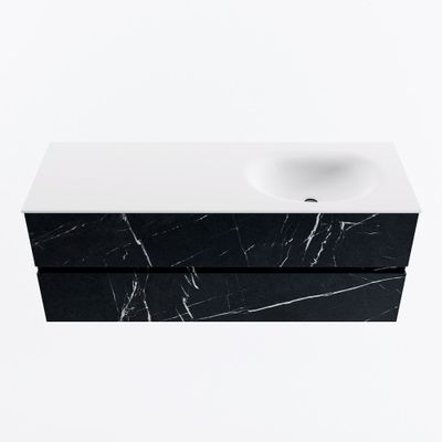 MONDIAZ VICA 130cm badmeubel onderkast Marquina 2 lades. Wastafel MOON rechts 1 kraangat, kleur Talc.