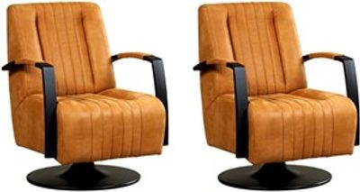 Set van 2 Cognac leren industriële draaifauteuils Galaxy - staal zwart frame met schotelvoet - Kenia Leer Cognac (cognac leer)