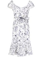 Marchesa Rosa robe mi-longue Polly à imprimé graphique - Blanc