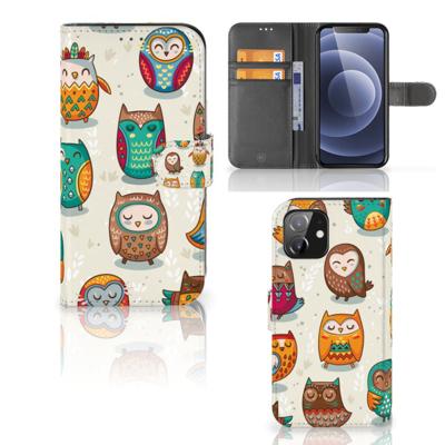 iPhone 12 | 12 Pro (6.1") | Telefoonhoesje | Met pasjeshouder | Vrolijke Uilen