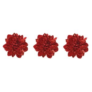 3x stuks decoratie bloemen velvet rood op clip 16 cm