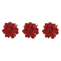 3x stuks decoratie bloemen velvet rood op clip 16 cm - thumbnail