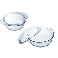 Ovenschalen set van glas met deksel - 2x - 3,0 en 2,1 liter - met easy grip - thumbnail