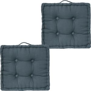 Atmosphera Vloerkussen Square - 2x - denim blauw - katoen - 40 x 40 x 8 cm - vierkant - Extra dik