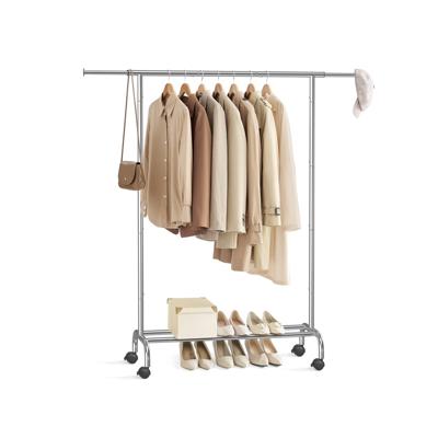 Kledingrek op wielen met uitschuifbare hangstang