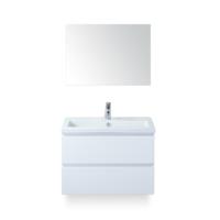 Vogue Badmeubelset 80 cm - Greeplijst in kleur - Wit Hoogglans - Keramische Wastafel Wit 1 kraangat - met Spiegel