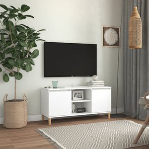 Tv-meubel met massief houten poten 103,5x35x50 cm wit