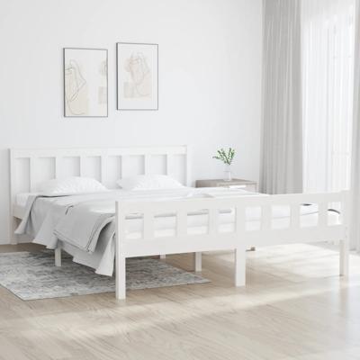 Bedframe massief hout wit 150x200 cm