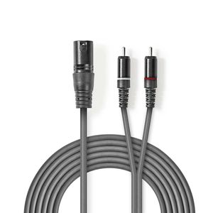 Nedis Gebalanceerde Audiokabel | XLR 3-Pins Male naar 2x RCA Male | 1.5 m | 1 stuks - COTH15200GY15 COTH15200GY15