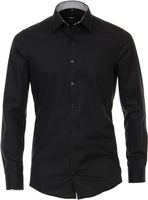 Venti Heren Overhemd Zwart Contrast Poplin Kent Body Fit - thumbnail